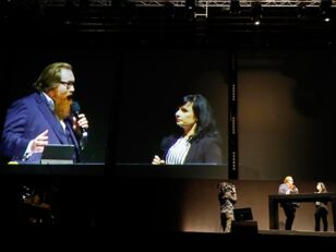 Lichtfest Leipzig 2017: Filmemacherin Anke Ertner im Gespräch mit Moderator Claudius Nießen. Foto: LTM / Punctum_Stefan Hoyer