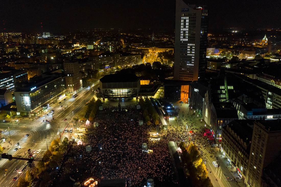 Lichtfest Leipzig 2018 von oben. Foto: leipzigvonoben